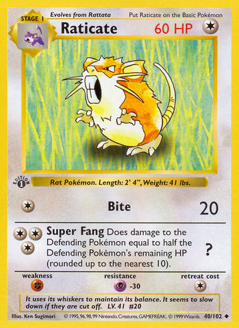 Raticate - 40/102 - 1st Edition Base Set Shadowless - Uncommon