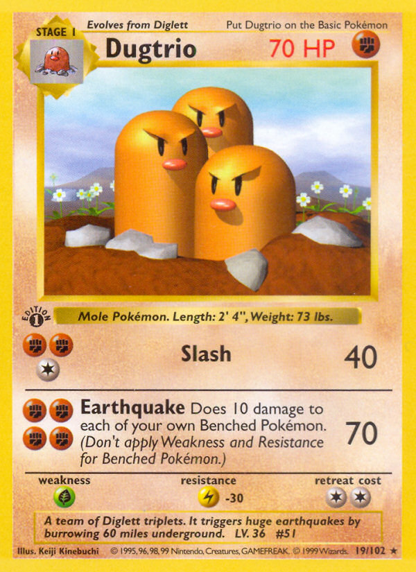Dugtrio - 19/102 - 1st Edition Base Set Shadowless - Rare