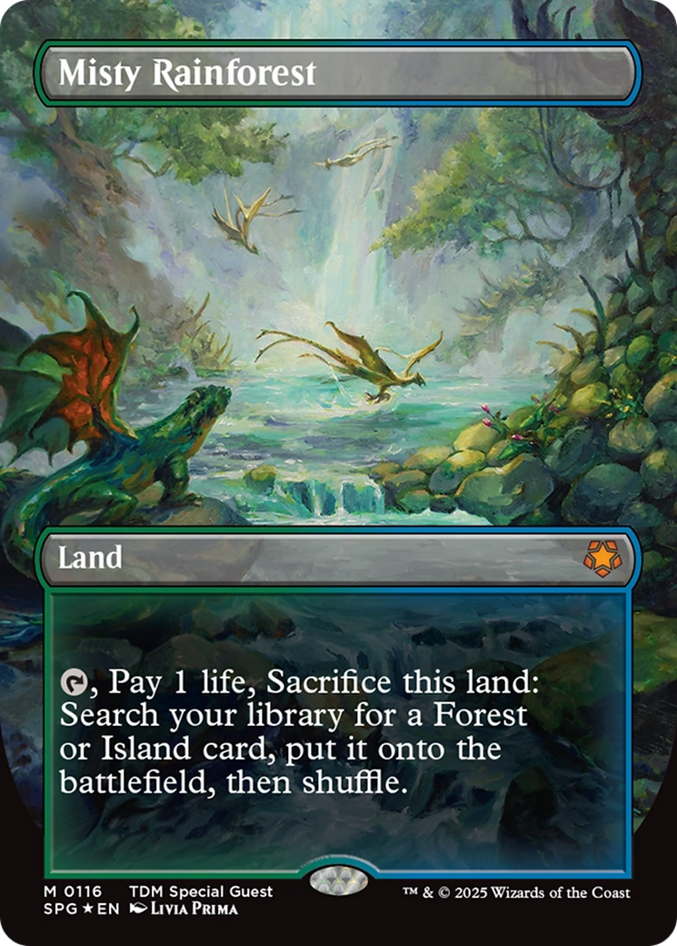 Misty Rainforest (Borderless) (Dragonscale Foil) - Special Guests Foil