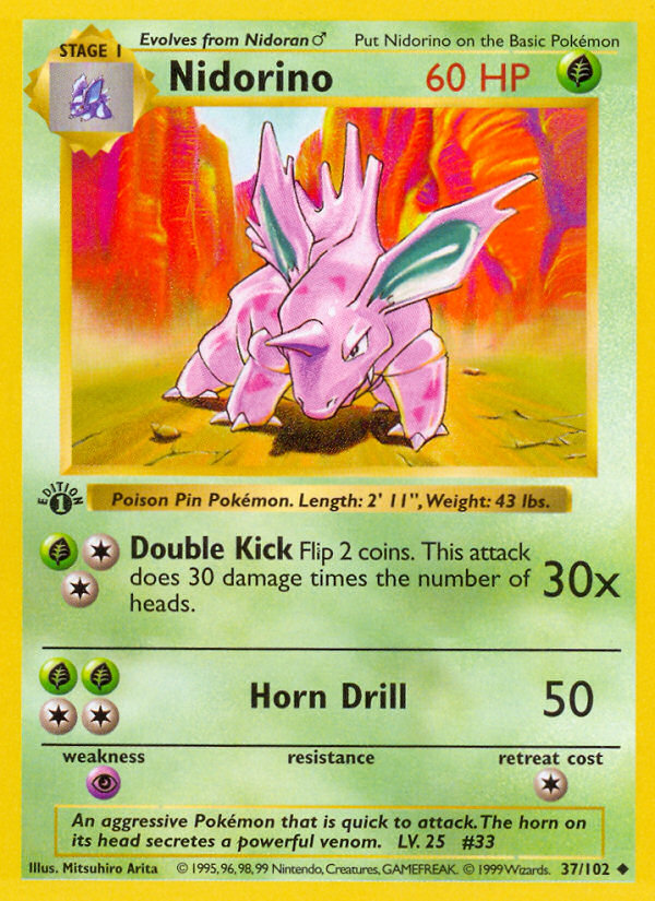 Nidorino - 37/102 - 1st Edition Base Set Shadowless - Uncommon