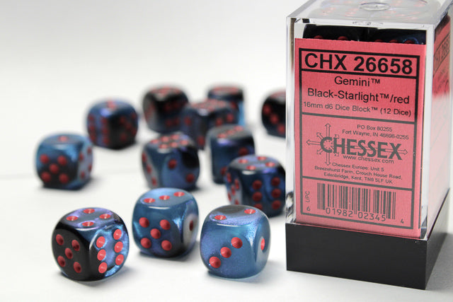 Chessex 16mm D6 Gemini Black-Starlight/Red