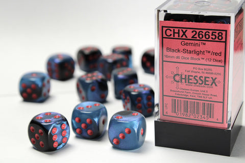 Chessex Gemini Black-Starlight/Red 16mm d6 Dice Block