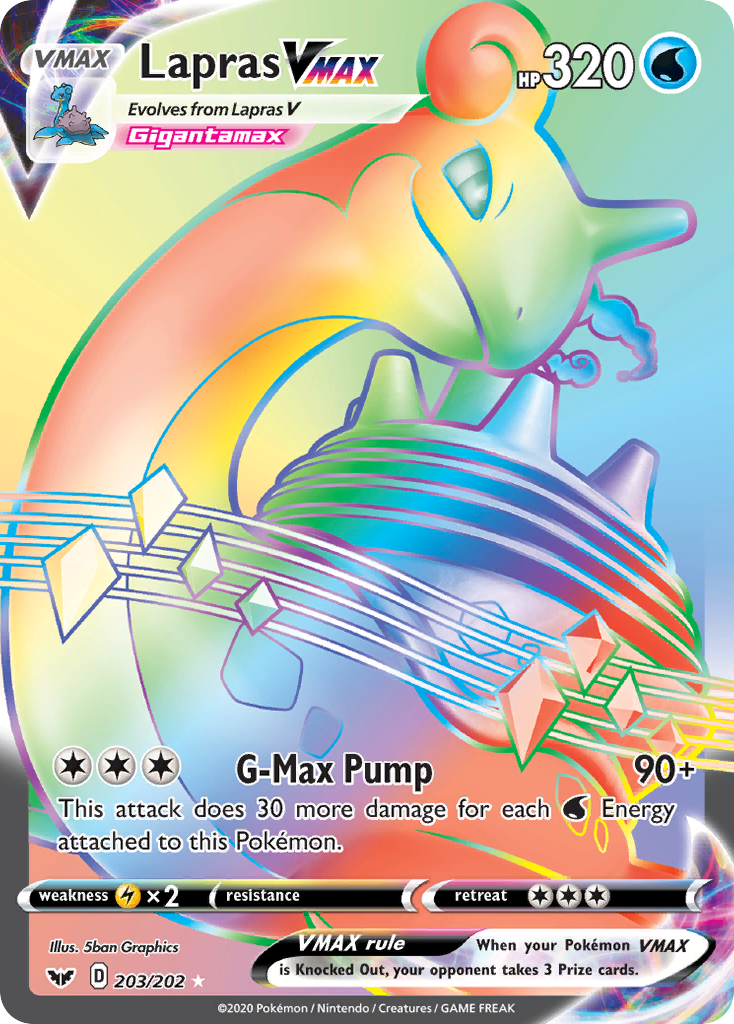 Lapras VMAX (Secret) 203/202 - SWSH01 Sword & Shield Base Set Holofoil
