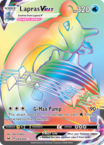 Lapras VMAX (Secret) 203/202 - SWSH01 Sword & Shield Base Set Holofoil