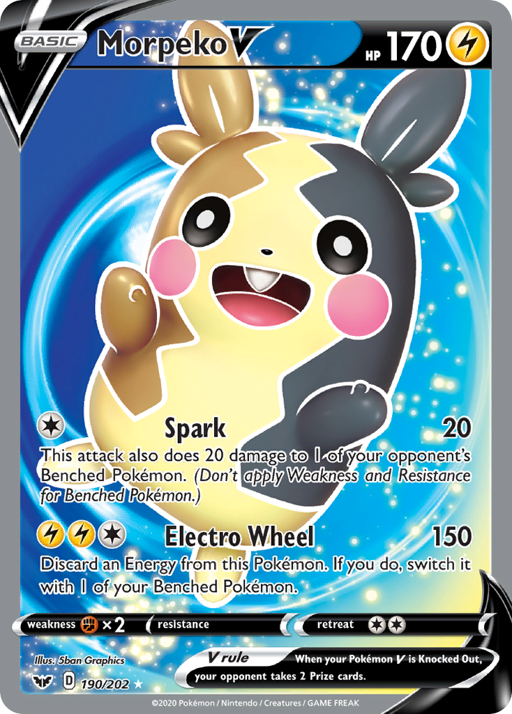 Morpeko V (Full Art) 190/202 - SWSH01 Sword & Shield Base Set Holofoil