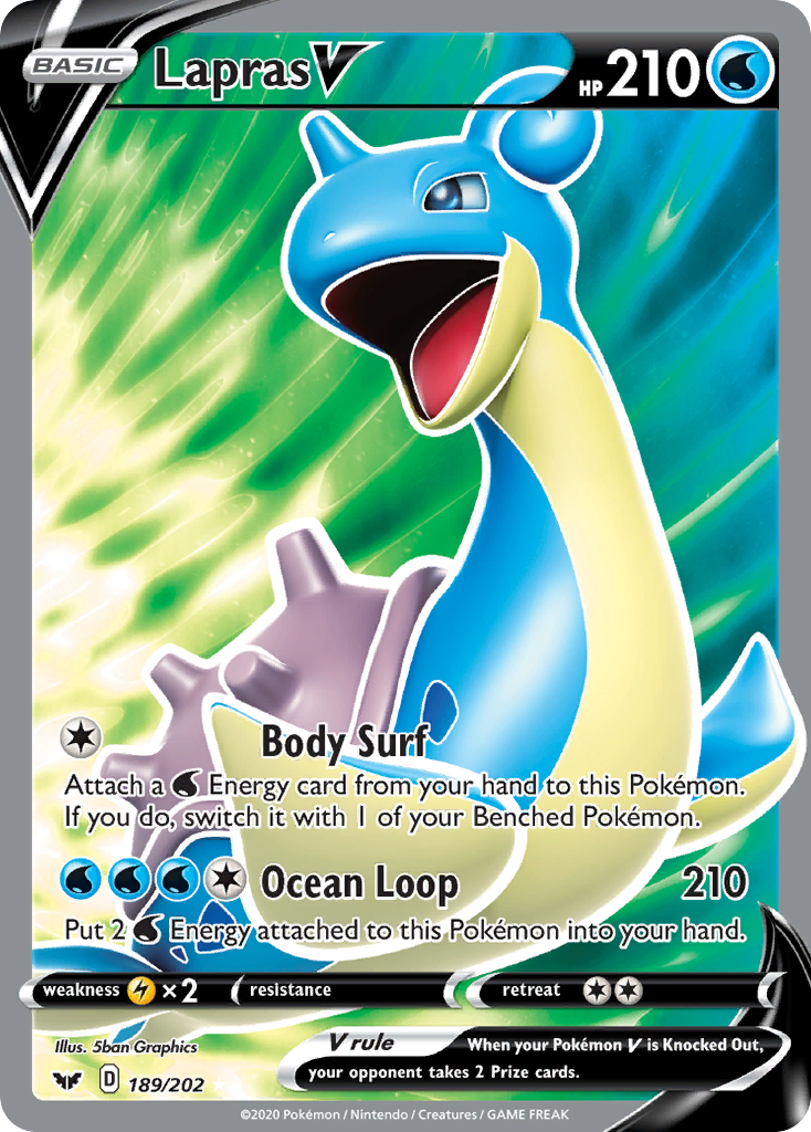 Lapras V (Full Art) 189/202 - SWSH01 Sword & Shield Base Set Holofoil