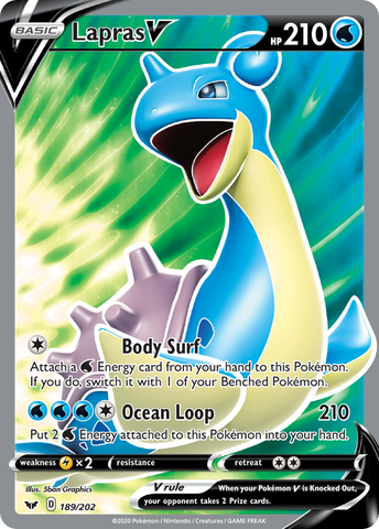 Lapras V (Full Art) 189/202 - SWSH01 Sword & Shield Base Set Holofoil