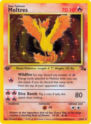 Moltres 12/62 - Unlimited Holofoil Fossil - Holo Rare