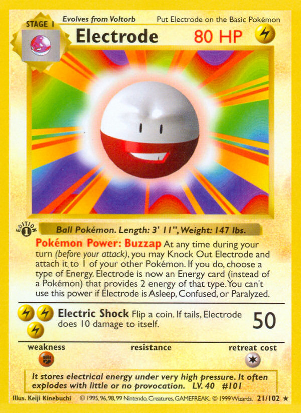 Electrode - 21/102 - 1st Edition Base Set Shadowless - Rare