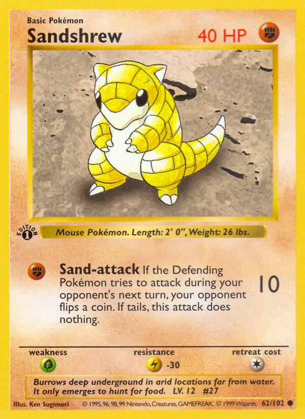 Sandshrew - 62/102 - 1st Edition Base Set Shadowless - Common