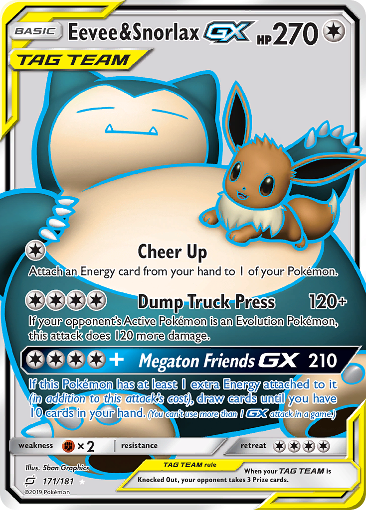 Eevee & Snorlax GX (Full Art)/181 - SM  Team Up Holofoil