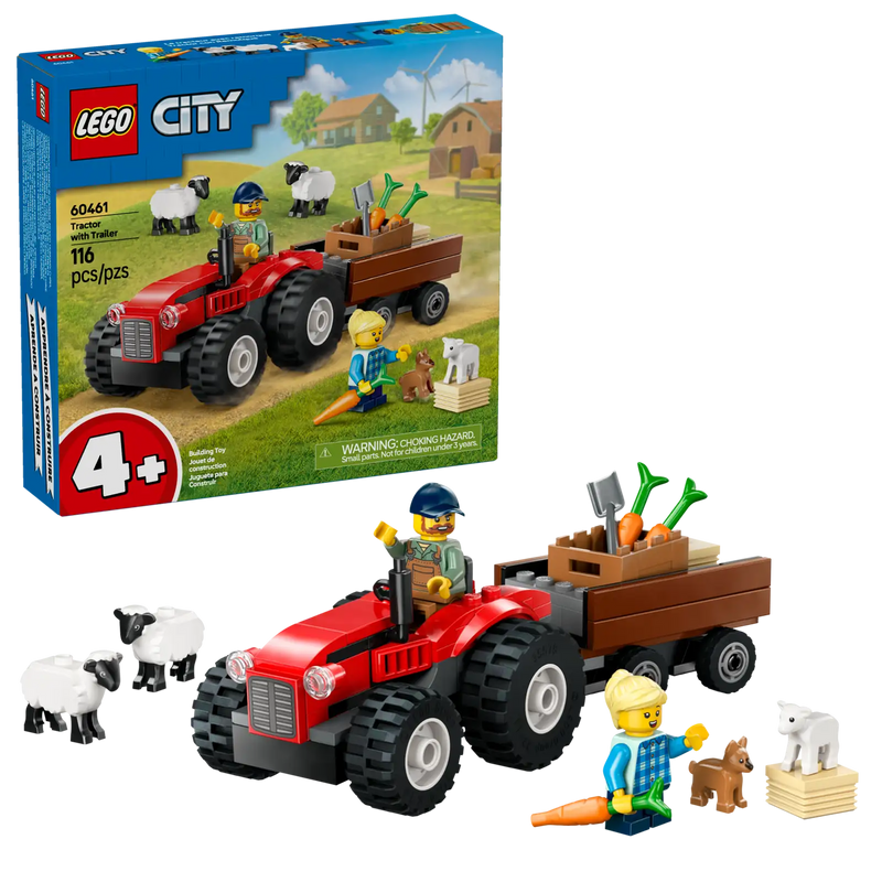 Lego City Red Farm Tractor with Trailer & Sheep 116pcs