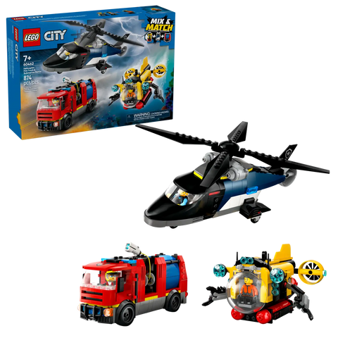 Lego City Helicopter, Fire Truck & Submarine Remix 874pcs