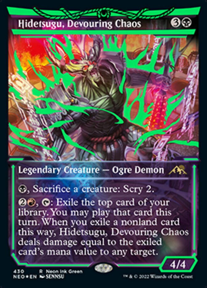 Hidetsugu, Devouring Chaos (Neon Green) (NEO-430) - Kamigawa: Neon Dynasty: (Showcase) Foil