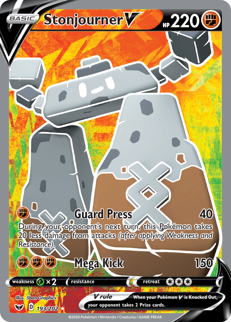 Stonjourner V (Full Art) 193/202 - SWSH01 Sword & Shield Base Set Holofoil