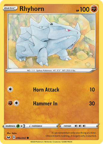 Rhyhorn (096) 96/202 - SWSH01 Sword & Shield Base Set