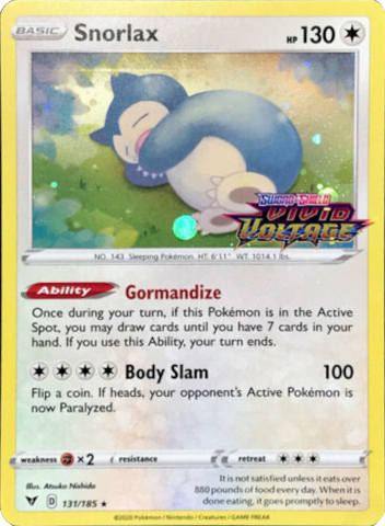 Snorlax - 131/185 (Vivid Voltage Stamped) 131 - Miscellaneous Cards & Products Holofoil
