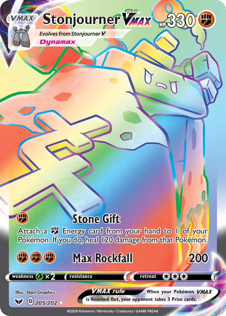 Stonjourner VMAX (Secret) 205/202 - SWSH01 Sword & Shield Base Set Holofoil