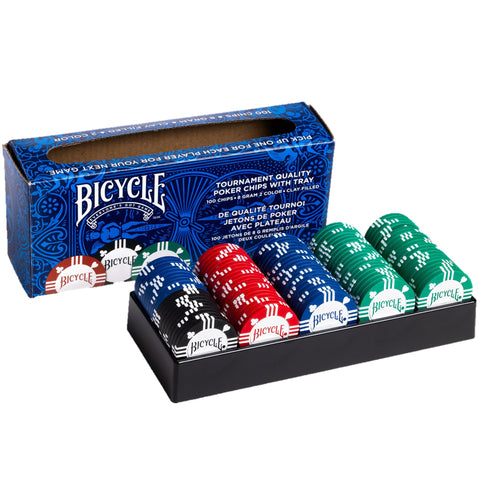 Bicycle Tournament Quality Clay 8 Gram Poker Chips with tray 100count