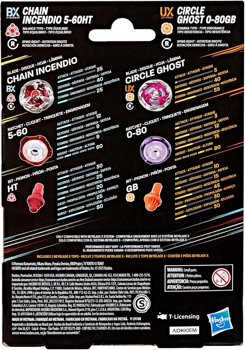 Beyblade X Chain Incendio 5-60HT and Circle Ghost 0-80GB Dual Pack