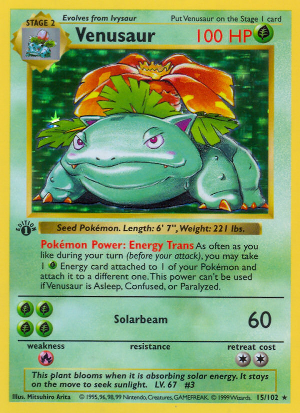 Venusaur - 15/102 - 1st Edition Holofoil Base Set Shadowless - Holo Rare