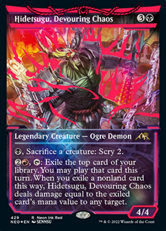 Hidetsugu, Devouring Chaos (Neon Red) (NEO-429) - Kamigawa: Neon Dynasty: (Showcase) Foil