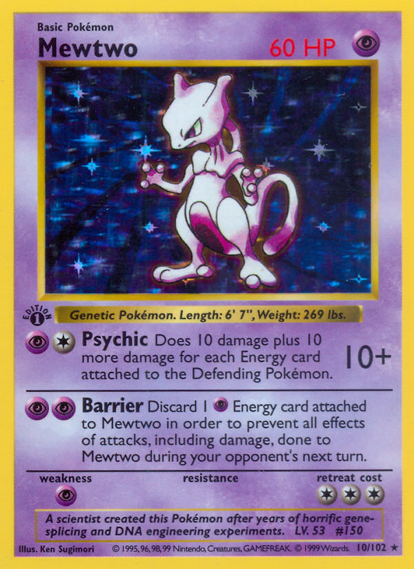 Mewtwo - 10/102 - 1st Edition Holofoil Base Set Shadowless - Holo Rare