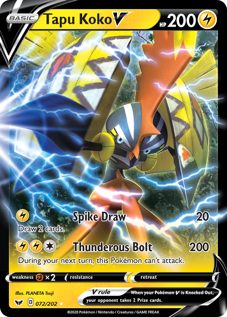 Tapu Koko V 72/202 - SWSH01 Sword & Shield Base Set Holofoil
