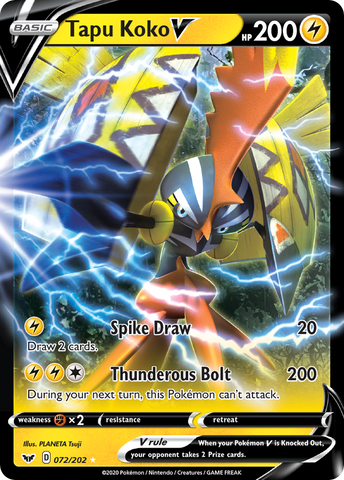 Tapu Koko V 72/202 - SWSH01 Sword & Shield Base Set Holofoil