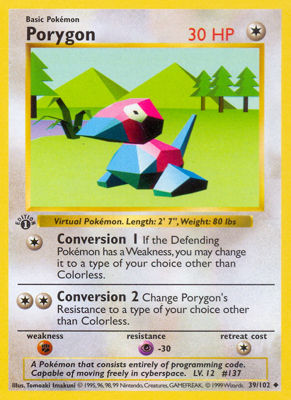 Porygon - 39/102 - 1st Edition Base Set Shadowless - Uncommon