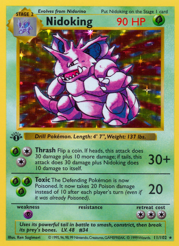 Nidoking - 11/102 - 1st Edition Holofoil Base Set Shadowless - Holo Rare
