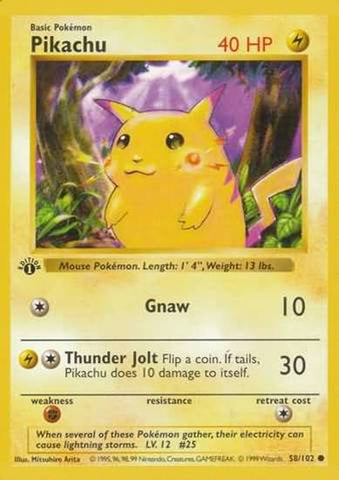 Pikachu (Red Cheeks) - 58/102 - 1st Edition Base Set Shadowless - Common