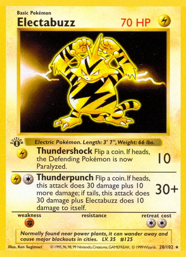 Electabuzz - 20/102 - 1st Edition Base Set Shadowless - Rare