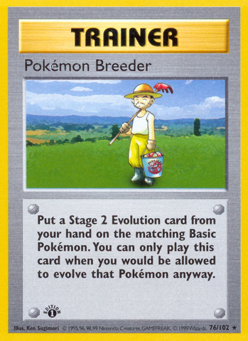 Pokemon Breeder - 76/102 - 1st Edition Base Set Shadowless - Rare