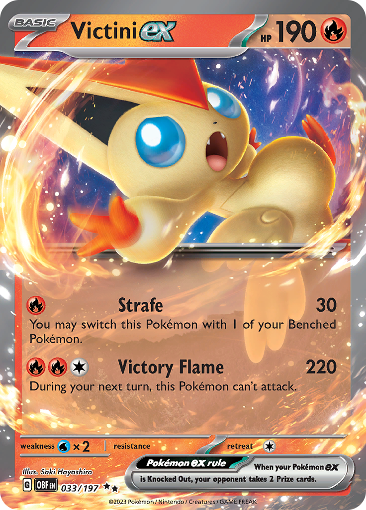scarlet and violet obsidian flames rare cards Victini ex (033/197) [Scarlet & Violet: Obsidian Flames]