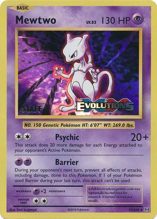 Mewtwo - 51/108 (Prerelease) [Staff] - XY Promos Holofoil
