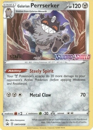 Galarian Perrserker - SWSH008 (Prerelease) [Staff] - SWSH Sword & Shield Promo Cards Holofoil
