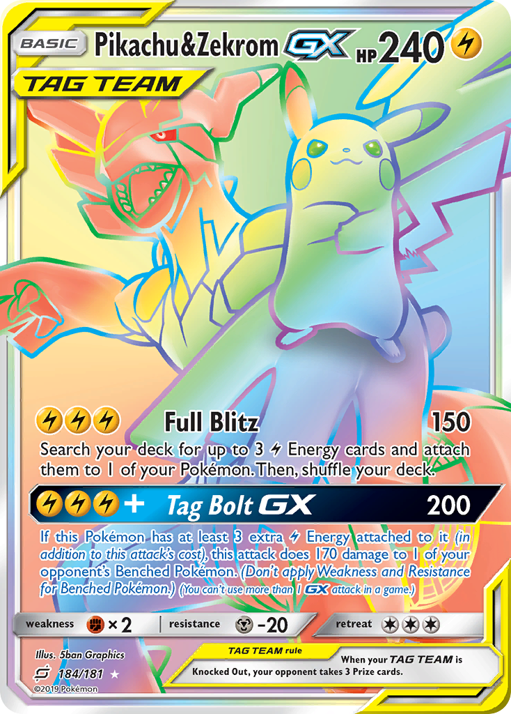 Pikachu & Zekrom GX (Secret)/181 - SM  Team Up Holofoil
