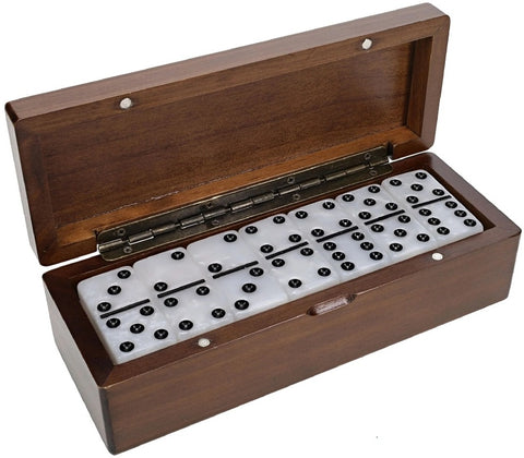 Double 6 Dominoes Marbleized Wooden Case