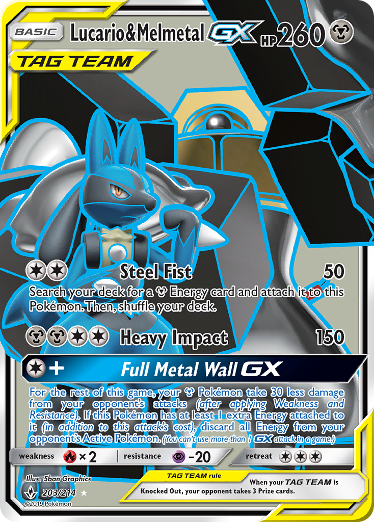 Lucario & Melmetal GX (Full Art)/214 - SM  Unbroken Bonds Holofoil