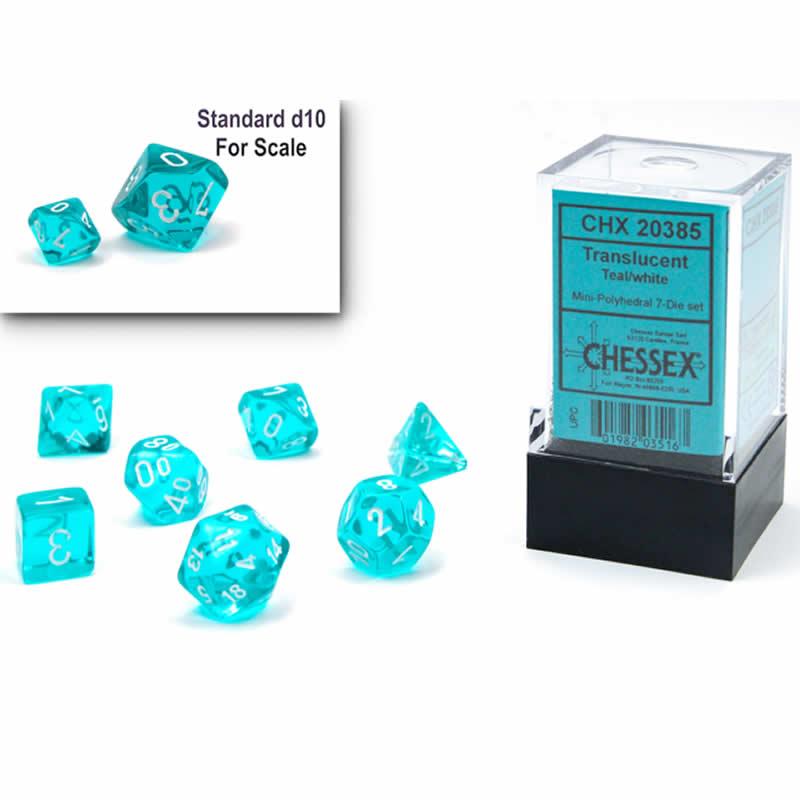 Chessex Translucent Mini Polyhedral Teal/White 7-Die Set
