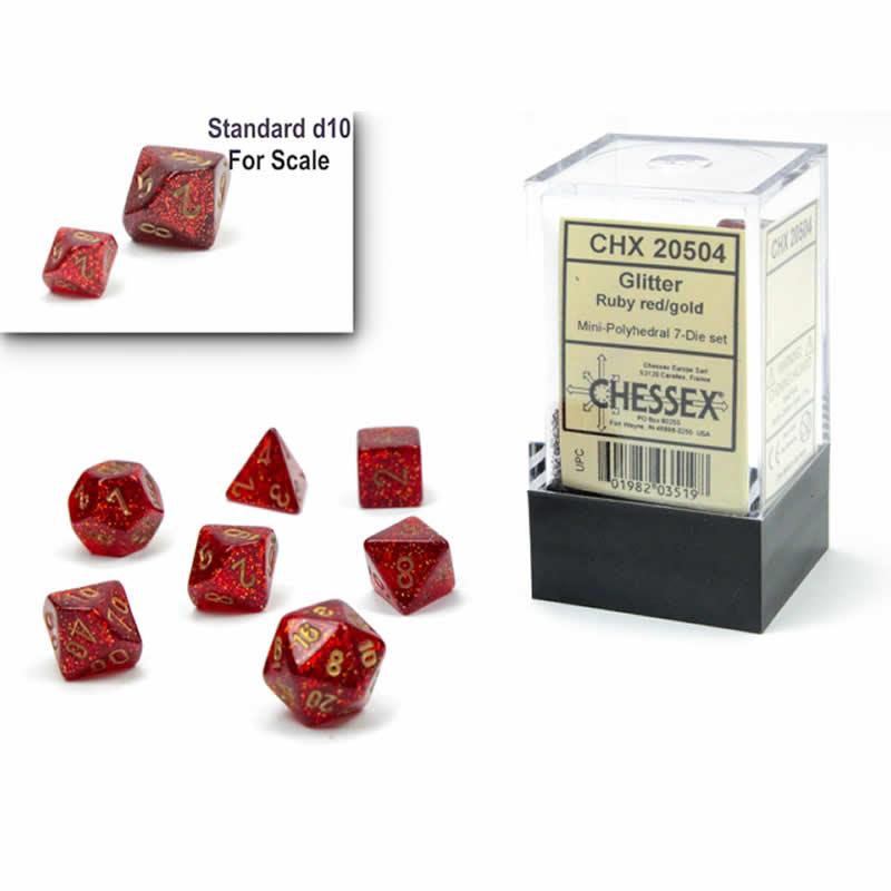 Chessex Glitter Mini Polyhedral Ruby Red/Gold 7-Die Set