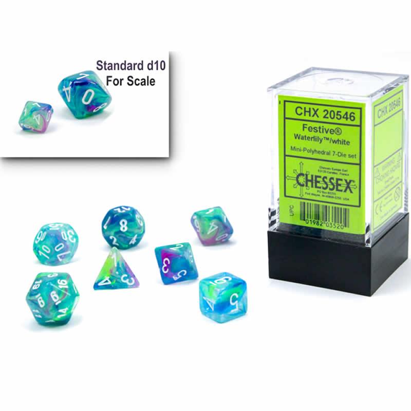 Chessex Festive Mini Polyhedral Waterlily/White 7-Die Set
