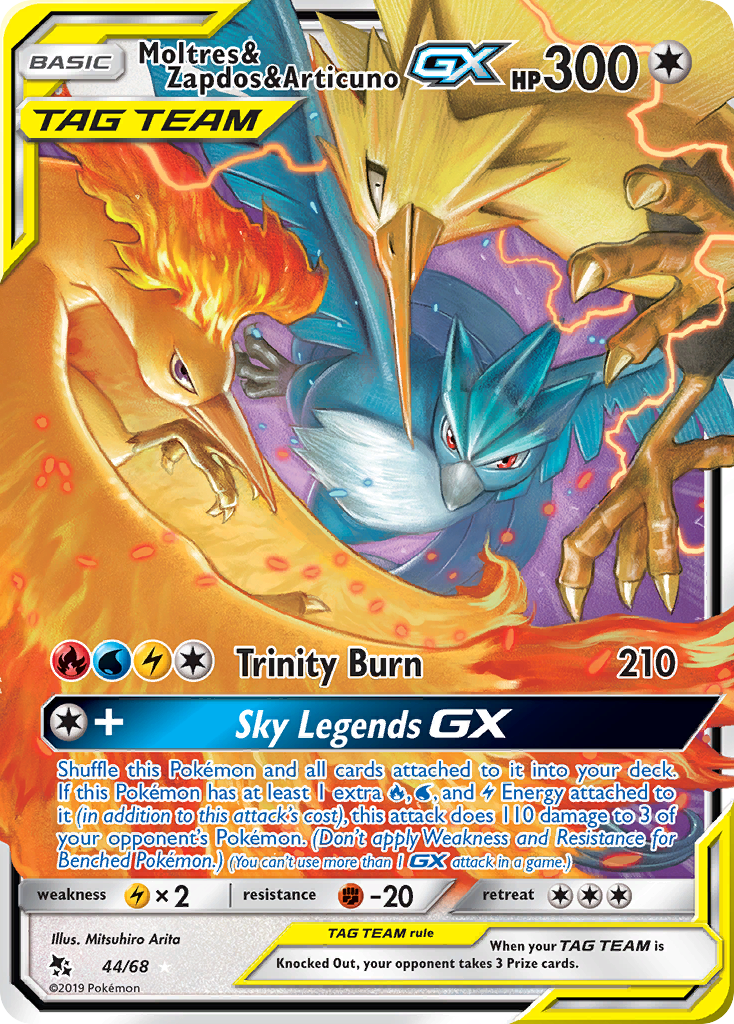 Moltres & Zapdos & Articuno GX 44/68 - Hidden Fates Holofoil
