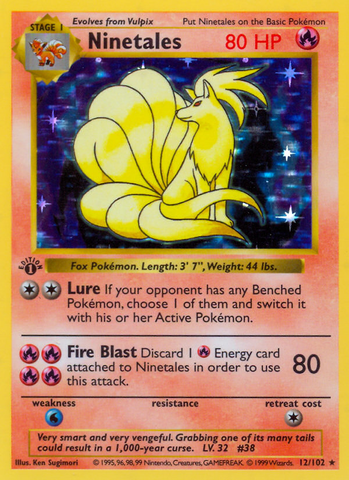 Ninetales - 12/102 - 1st Edition Holofoil Base Set Shadowless - Holo Rare