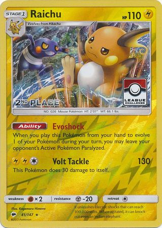 Raichu - 41/147 (League Challenge) [2nd Place] - League & Championship Cards Reverse Holofoil