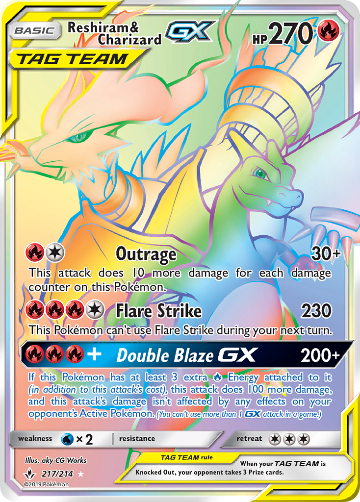 Reshiram & Charizard GX (Secret)/214 - SM  Unbroken Bonds Holofoil