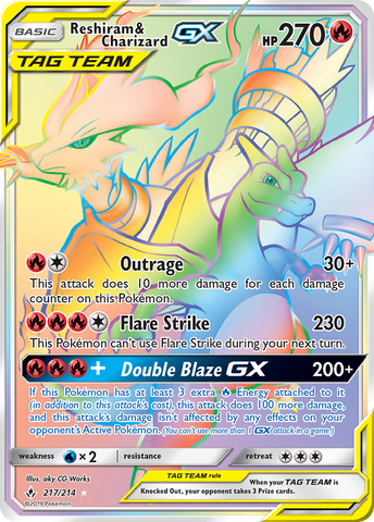 Reshiram & Charizard GX (Secret)/214 - SM  Unbroken Bonds Holofoil
