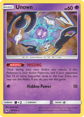 Unown (92) 92/214 - SM  Lost Thunder