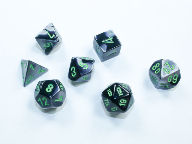 Chessex Gemini Mini Polyhedral Black Grey/Green 7-Die Set